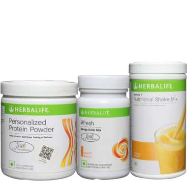 HERBALIFE FORMULA 1 500GM (MANGO), PERSONALIZES PROTEIN POWDER 200GM AND AFRESH ENERGY DRINK MIX 50GM (PEACH) COMBO